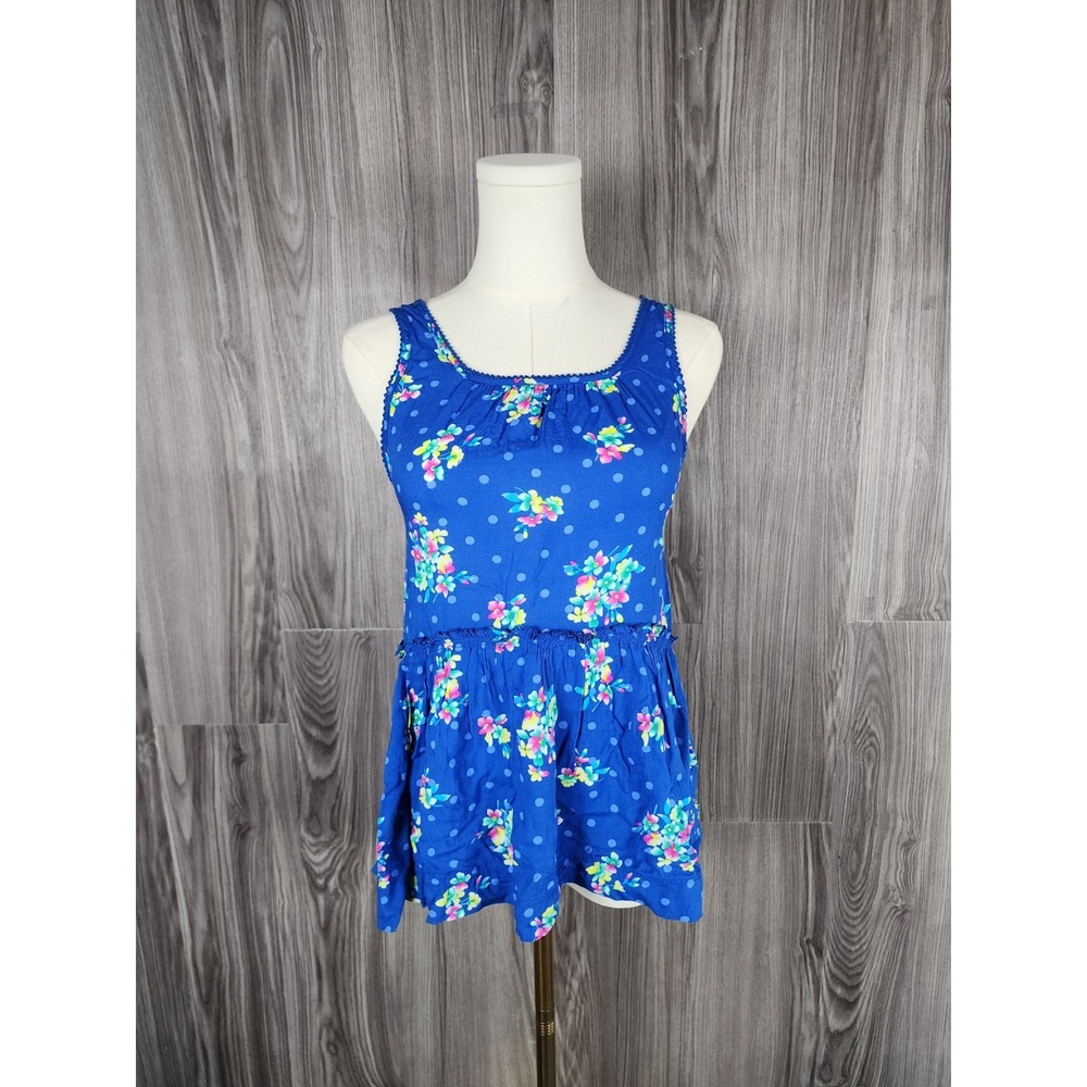 Hollister Blue Floral Polka Dot Peplum Cami Top Keyhole Back XS